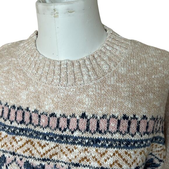 NEW L.L. Bean Cotton Ragg Crewneck Fair Isle Sweater in Tan sz XL Gorpcore Cozy - Picture 3 of 13